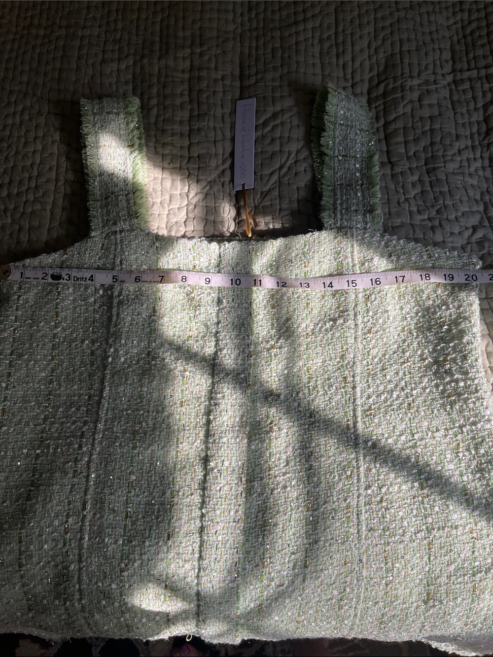 Light Green Tweed Sleeveless Shift Dress - Picture 3 of 3